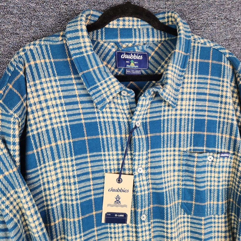 Men's Chubbies The IP Hey Flannel Overshirt Blue Long Sleeve Button up XXL